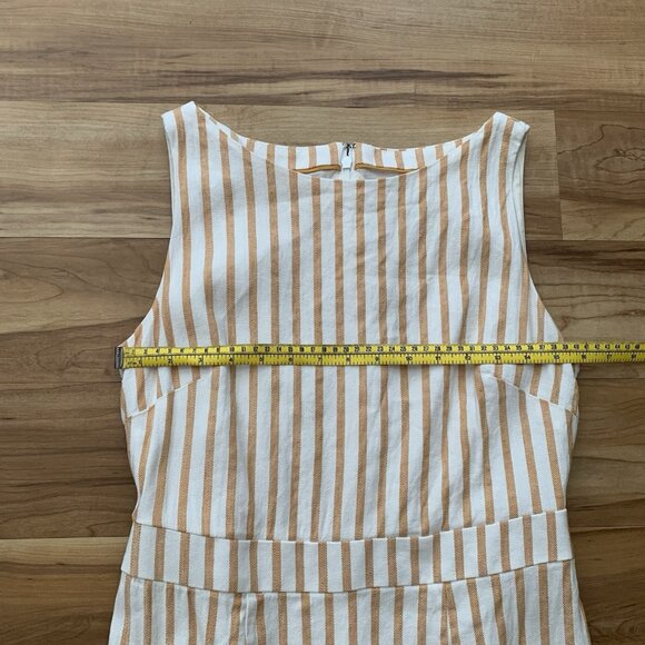 Boden Womens Maggie Sheath Linen Dress Midi Size 6 White Tan Striped Lined - Picture 2 of 13